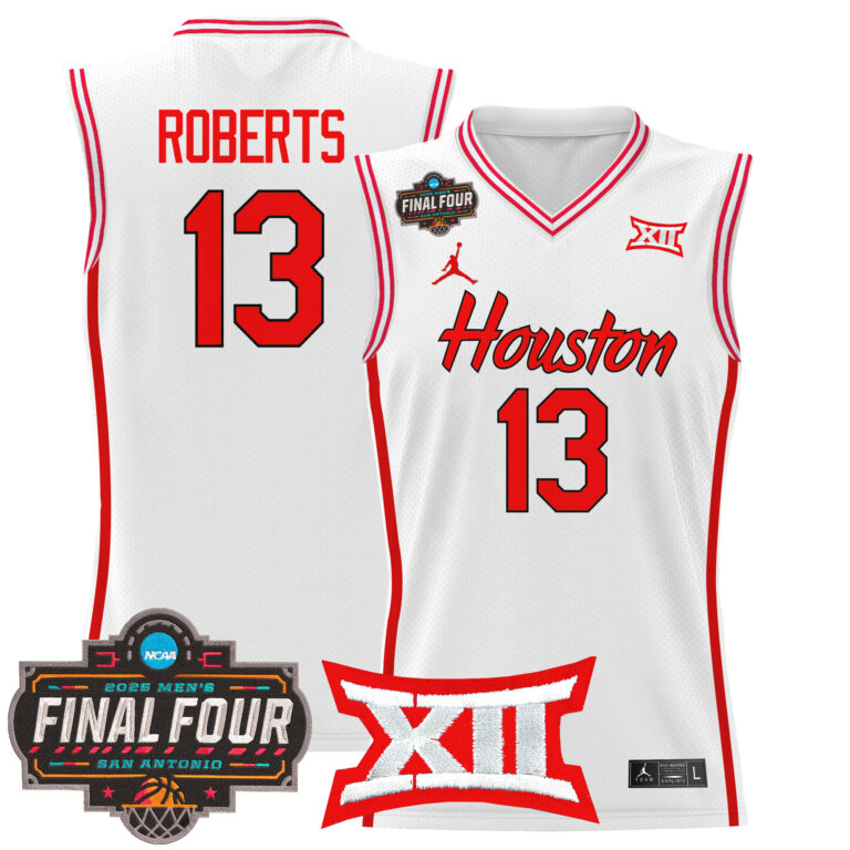 Men Houston Cougars #13 Roberts white 2025 Final Four Patch NCAA Jersey style 2->more ncaa teams->NCAA Jersey